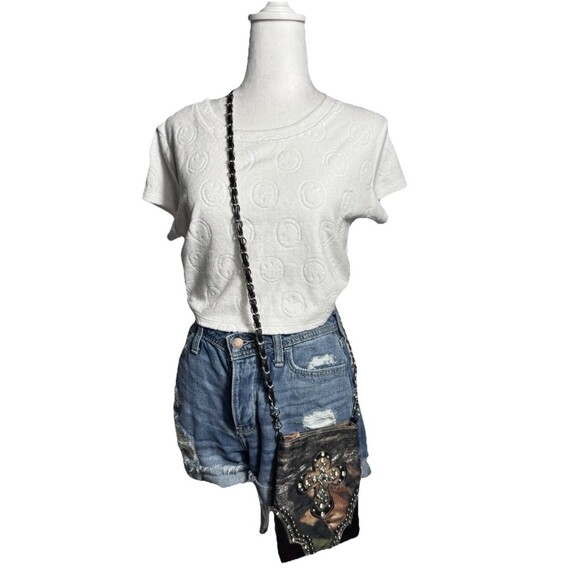 Rhinestone Camo Studded Cross Purse Chain Strap Rustic Coutures Cowgirl - Picture 7 of 14